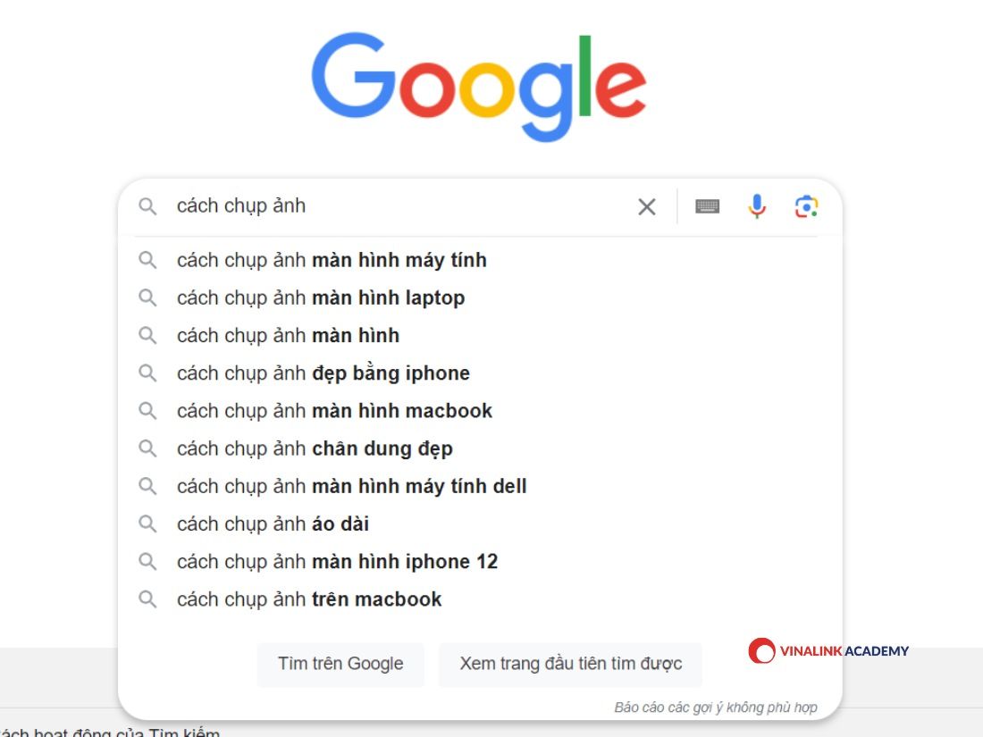 Bảng Google Suggest hiện ra khi tìm kiếm từ khoá